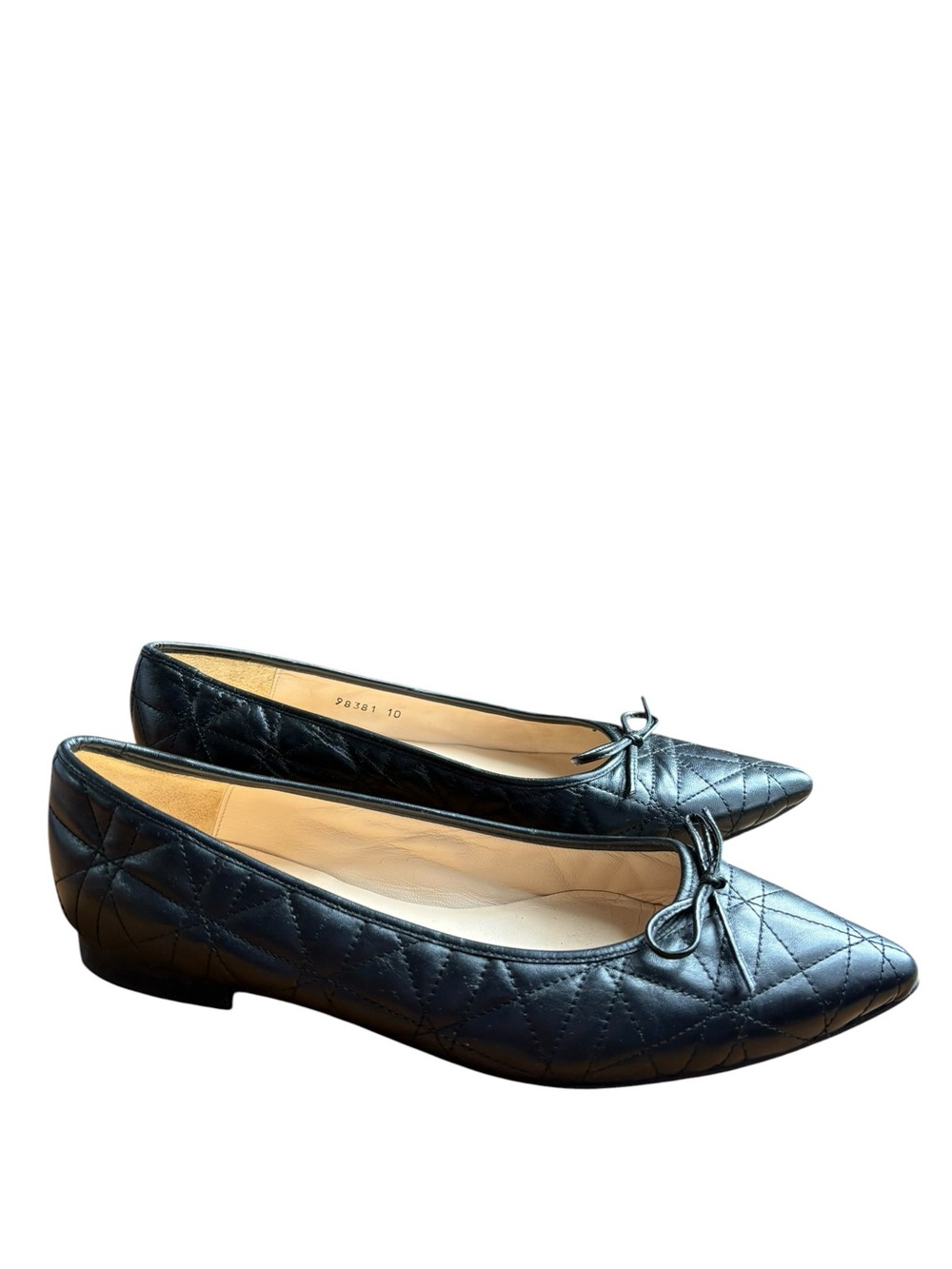 Jon Josef Belle Black Quilted Leather Ballet Flats Size 10 Spain
